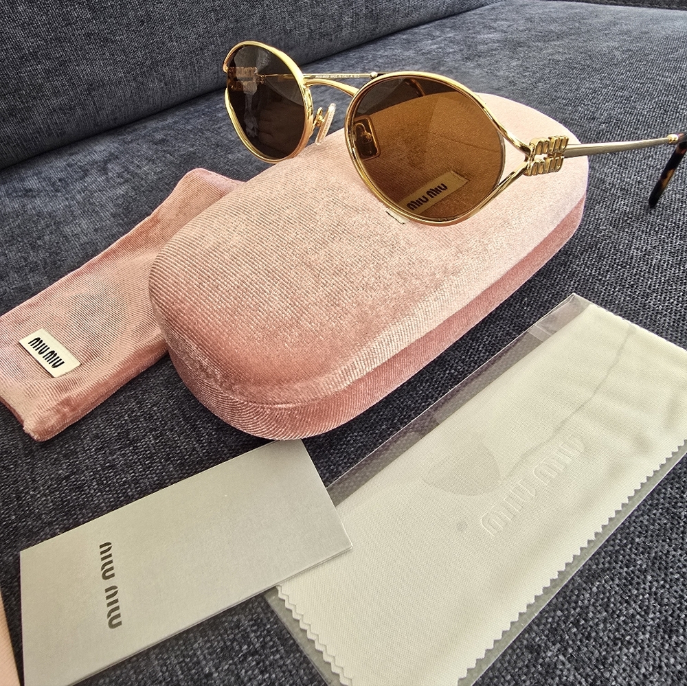 MIU MIU Sunglasses MU52YS 70E01T Brass Gold Dark Brown Women NEW